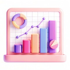 Fototapete - A colorful 3D graph display with various shapes representing data trends and values in a modern design.
