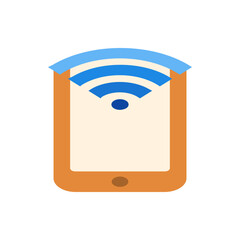 Poster - Stylized mobile phone with wifi signal displayed at the top of the screen in a simple graphic design