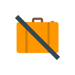 Poster - Illustration of an orange suitcase with a brown handle and a dark gray diagonal line across it showing restriction