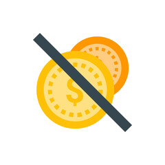 Poster - Two coins with dollar sign and dotted edges crossed out with a dark gray line diagonally across them