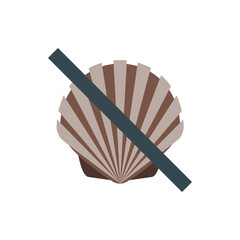 Poster - Illustration of a scallop shell with brown and beige stripes and a dark gray bar across it on white background