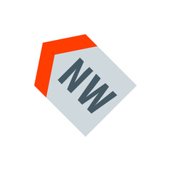 Poster - Gray diamond shape with the letters nw in dark gray and an orange accent on the top left corner design