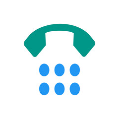 Poster - Illustration of a green telephone handset with a keypad of six blue circles on a white background