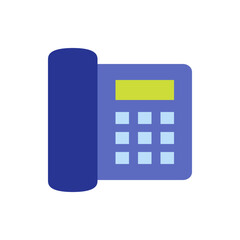 Poster - Illustration of a blue landline telephone with a handset and a keypad with a yellow display area