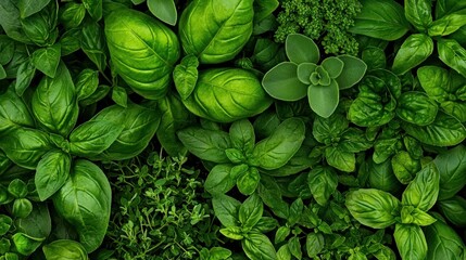 Poster - Various Green Herbaceous Leafy Plants Arranged as a Dense Texture