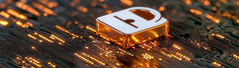 Poster - A gold padlock symbol representing digital data security protection