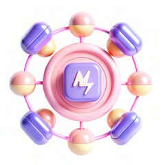 Poster - A colorful and modern design featuring a central circular element with buttons and spheres in a playful arrangement.