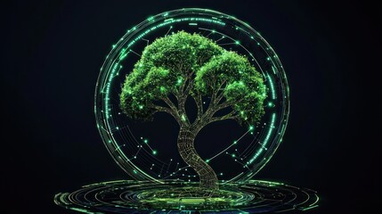 Poster - A digital tree surrounded by glowing green circuit components