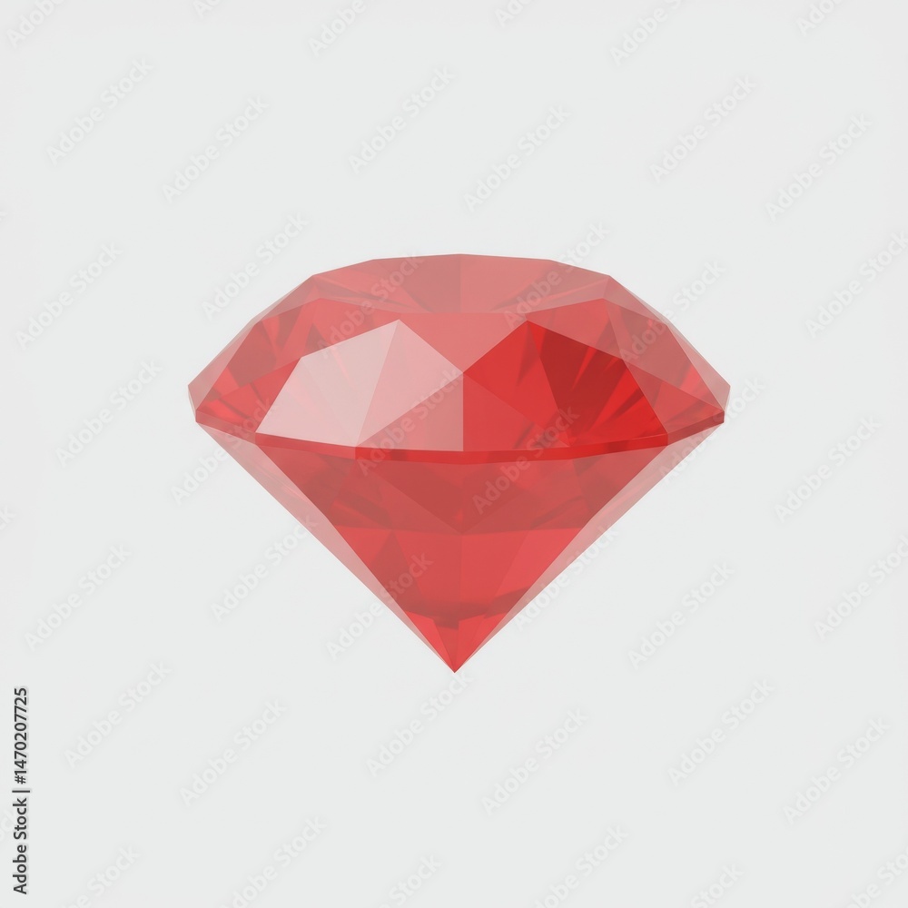 Red Faceted Gemstone on White Background