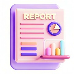 Fototapete - A 3D styled report document with colorful graphs and statistics displayed on a pastel background.