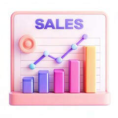 Fototapete - A colorful 3D sales chart with bars and a line graph showing growth, featuring vibrant pastel colors and modern design elements.
