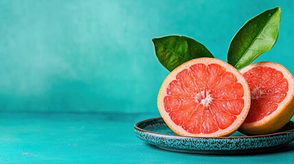 Poster - Two halves of fresh grapefruit displayed on a decorative plate