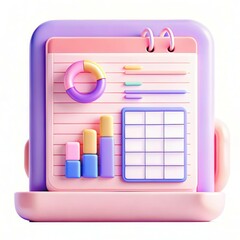 Fototapete - A colorful 3D illustration of a modern data chart with graphs and a grid layout, showcasing vibrant pastel colors and rounded shapes.