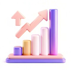 Fototapete - A colorful 3D bar graph with varying heights and an arrow indicating growth.