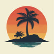 © PUSPO - Tropical Island Sunset Silhouette With Palm Trees And Ocean View Vector Illustration