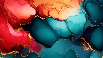 Poster - Colorful abstract painting with gold accents creating stunning visuals