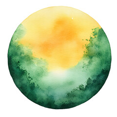 Poster - Yellow and green watercolor circle representing earth and nature