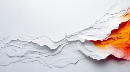 Poster - white and orange folded paper creating abstract landscape with light and shadow