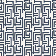 Poster - Abstract Navy and White Pattern. The pattern consists of navy blue geometric shapes resembling stylized mazes or interconnected pathways against a white background.