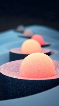 Glowing Spheres on a Wavy Blue Surface