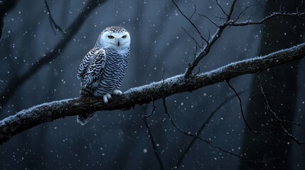 Poster - A beautiful owl is perched gracefully on a snowy branch
