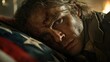 © Penatic Studio - A wounded man lies with a flag with stars and stripes