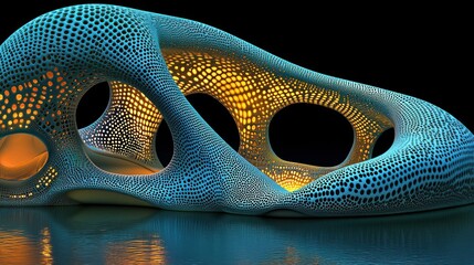 Poster - A futuristic organic structure with illuminating light and perforations