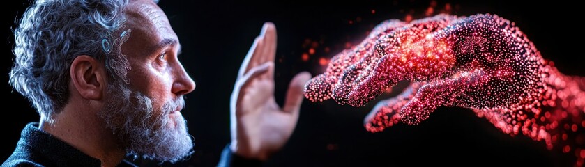 Poster - A man reaches toward an abstract digital glowing hand