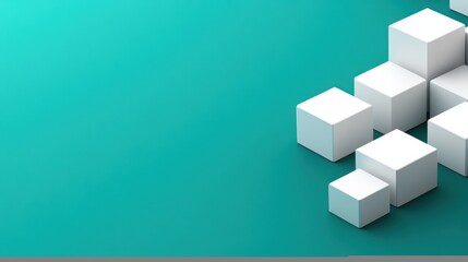 Poster - Geometric arrangement of white cubes on a vibrant teal background with high-angle perspective creating a 3D effect.