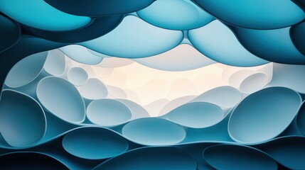 Poster - Drowning Bubbles Concept, Abstract View of Bubbles and Shapes Under a Smooth Surface in Light Blue and White Tones