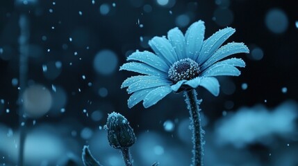 Poster - A beautiful blue flower covered in light glistening ice particles