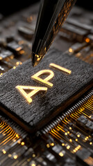 Poster - Close-up of a circuit board with illuminated 