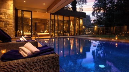 Poster - A luxurious outdoor spa area with a beautiful swimming pool