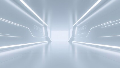 Aufkleber - 白い光沢のある未来的なトンネルのインテリア 建築技術の抽象的な背景