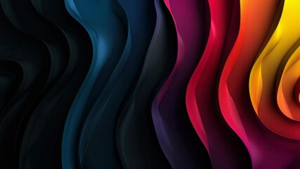Poster - A series of colored curved shapes move in a wave-like pattern