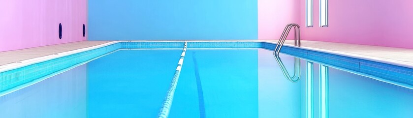 Poster - An indoor swimming pool with vibrant colors and tiled edges