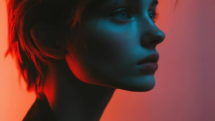 Poster - Close-up shot of a person illuminated by a red light, perfect for use in crime scene or medical applications
