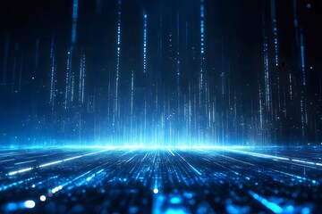 Poster - 明るい青色のデータストリームと抽象的なテクノロジーの背景に垂直の光の線