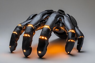 Poster - Interlocking robotic knuckles, reinforced with carbon fiber and glowing joint seals 