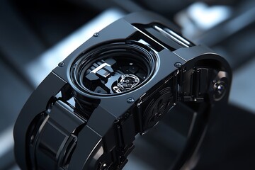 Poster - Jet-black robotic wrist pivot featuring micro-gyroscopes and dynamic balance modules 