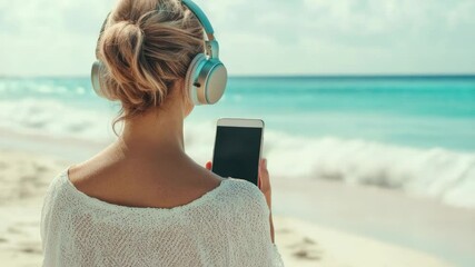 Poster - A person enjoying music while taking in the ocean view
