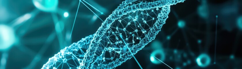 Poster - intricate visualization of molecular structure depicting dna helix in futuristic digital background