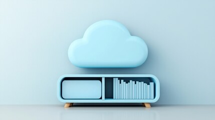 Poster - A stylized cloud above a blue shelf filled with books