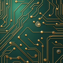 Poster - Intricate Green Circuit Board Design with Golden Lines and Patterns for Technology and Innovation Concepts