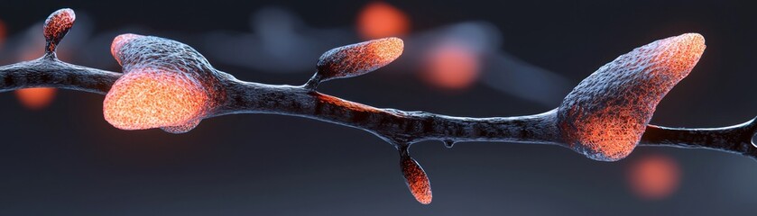 Poster - An abstract visualization of biological cell structures on a dark backdrop