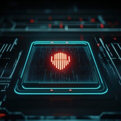 Poster - Futuristic Heartbeat Pulse Animation with Neon Effects in Dark Digital Technology Background for Health Concept