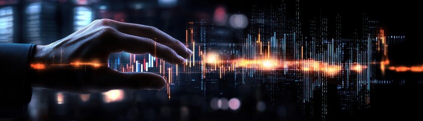 Poster - A hand is interacting with digital data visualizations on screen