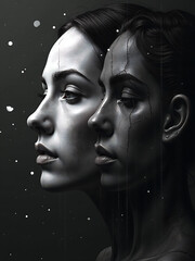 Aufkleber - generative ai creates collage abstract faces darkened black white background dramatic
