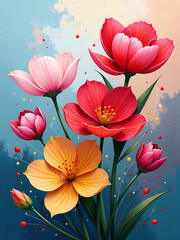 Aufkleber - generative ai creates vibrant oil painting spring flowers beautiful abstract macro impasto styles