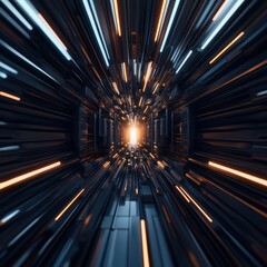 Poster - Futuristic tunnel with glowing lights and dynamic lines creating a sense of speed and depth